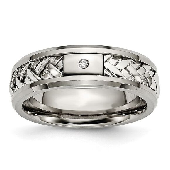 Kazi Luxury Titanium with Silver Inlay Polished 1pt. Diamond 7mm B&